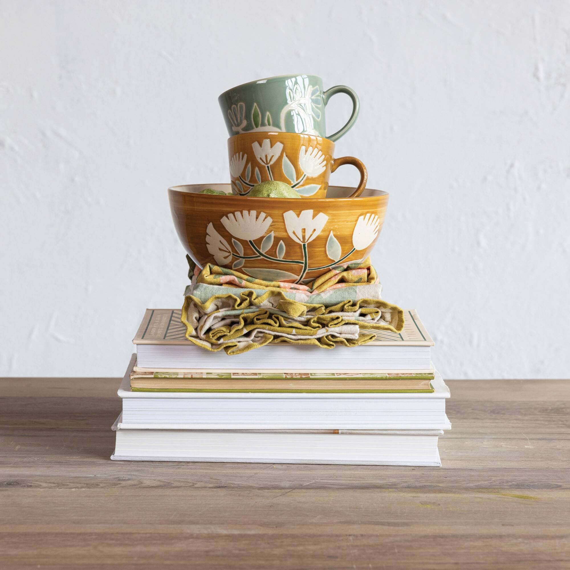 Hello Honey® 8" Hand-Painted Wax Relief Pattern Stoneware Bowls, 6ct.